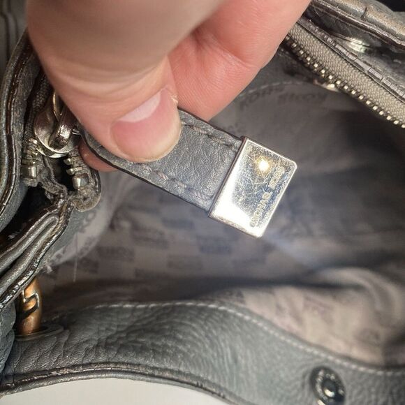 Michael Kors Hobo Shoulder Bag - Gray Gunmetal Pebbled Leather w/ MK Charm*Read- - Picture 9 of 16